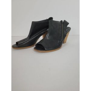 Paul Green Black Leather Peep Toe Sandals